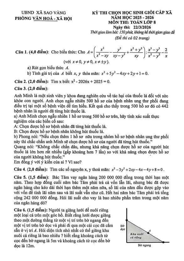 đề chọn học sinh giỏi toán 8 năm 2025 – 2026 xã sao vàng – thanh hóa
