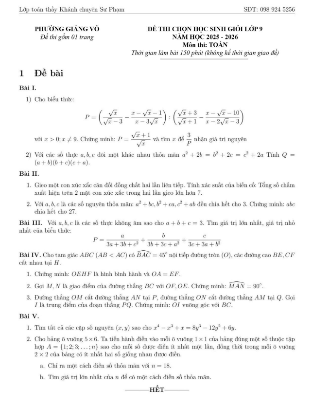 đề chọn học sinh giỏi toán 9 năm 2025 – 2026 phường giảng võ – hà nội