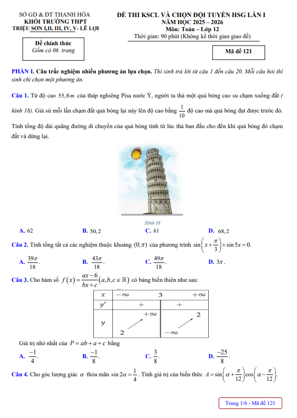 đề chọn hsg toán 12 lần 1 năm 2025 – 2026 khối thpt triệu sơn & lê lợi – thanh hóa
