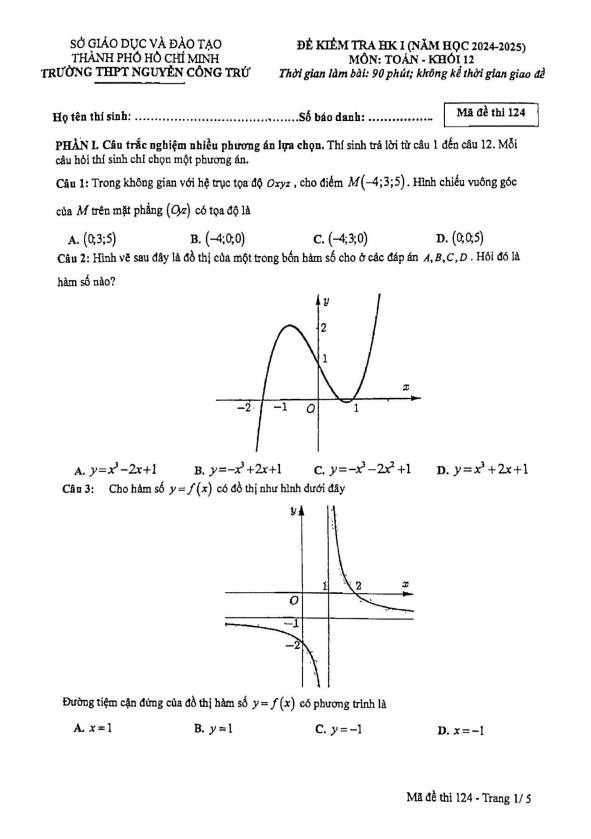 đề cuối hk1 toán 12 năm 2024 – 2025 trường thpt nguyễn công trứ – tp hcm