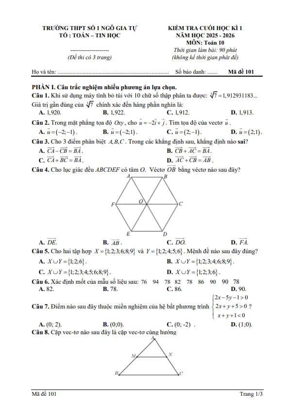đề cuối học kì 1 toán 10 năm 2025 – 2026 trường thpt ngô gia tự 1 – đắk lắk