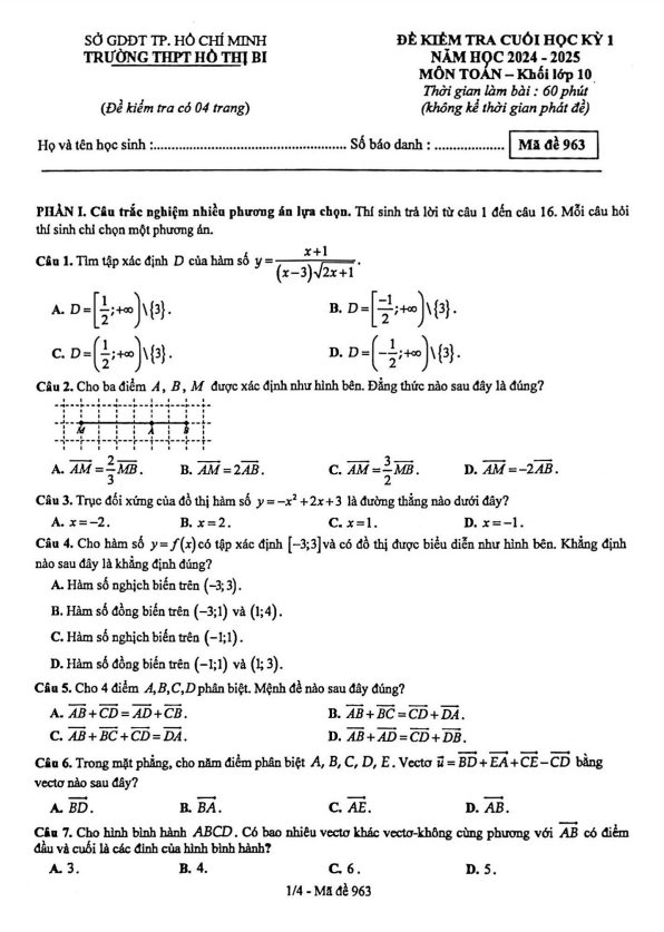 đề cuối học kỳ 1 toán 10 năm 2024 – 2025 trường thpt hồ thị bi – tp hcm