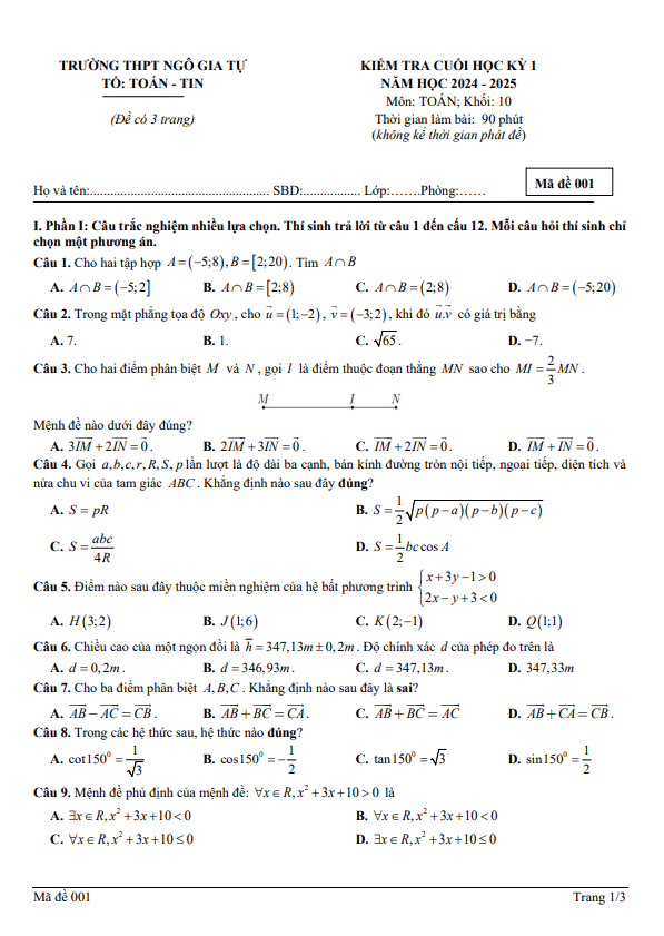 đề cuối học kỳ 1 toán 10 năm 2024 – 2025 trường thpt ngô gia tự – đắk lắk