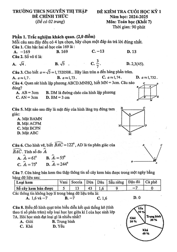 đề cuối học kỳ 1 toán 7 năm 2024 – 2025 trường thcs nguyễn thị thập – tp hcm