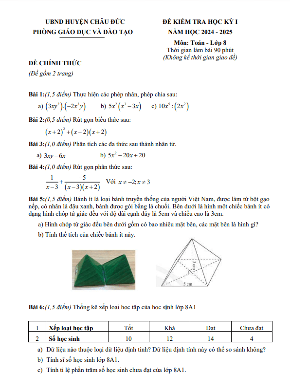 đề cuối học kỳ 1 toán 8 năm 2024 – 2025 phòng gd&đt châu đức – br vt