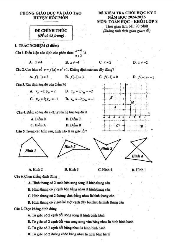 đề cuối học kỳ 1 toán 8 năm 2024 – 2025 phòng gd&đt hóc môn – tp hcm