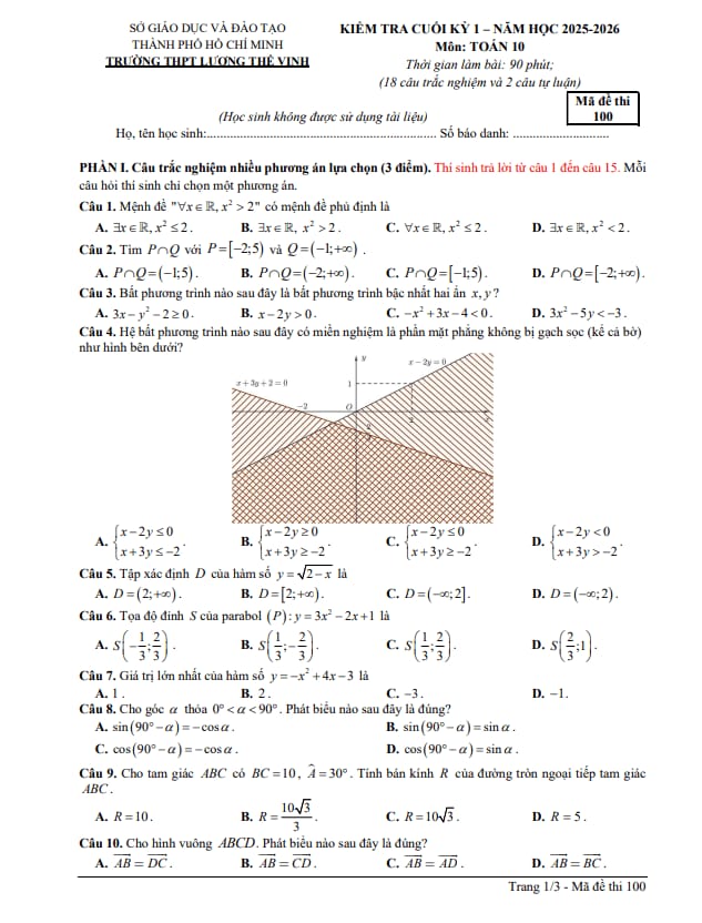 đề cuối kỳ 1 toán 10 năm 2025 – 2026 trường thpt lương thế vinh – tp hcm