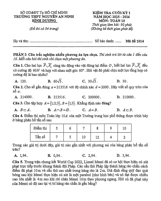 đề cuối kỳ 1 toán 10 năm 2025 – 2026 trường thpt nguyễn an ninh – tp hcm