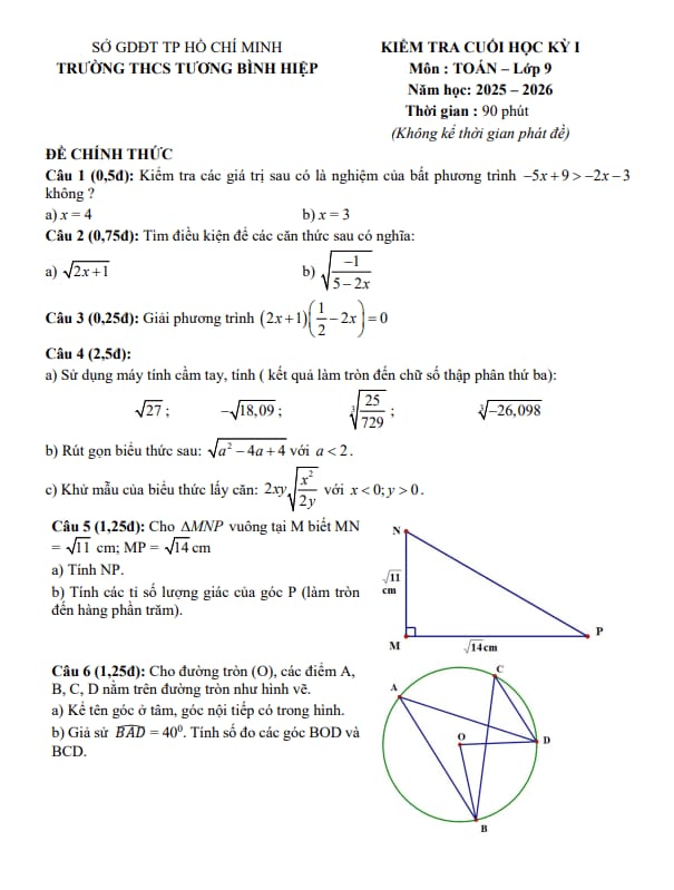 đề cuối kỳ 1 toán 9 năm 2025 – 2026 trường thcs tương bình hiệp – tp hcm