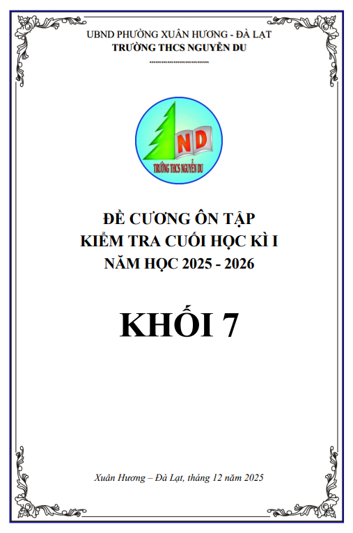 Tài liệu đề cương cuối học kì 1 toán 7 năm 2025 – 2026 trường thcs nguyễn du – lâm đồng