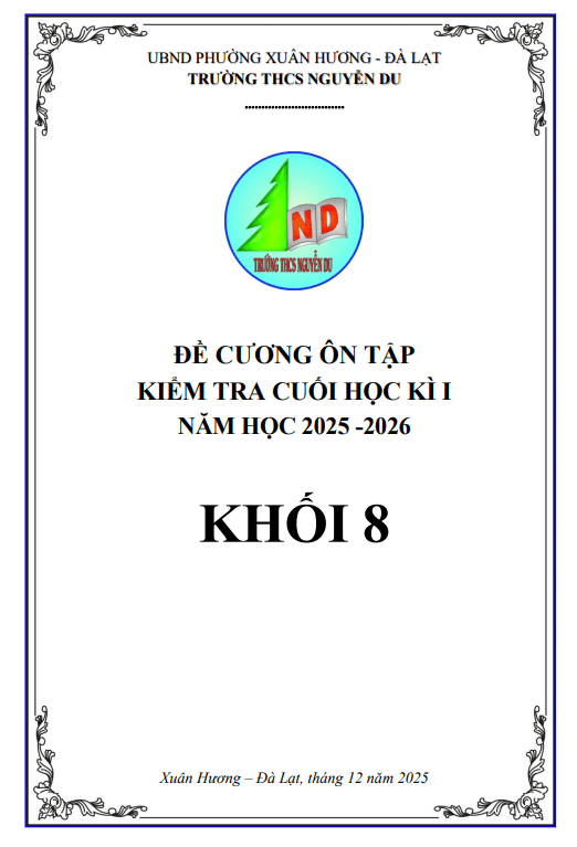Tài liệu đề cương cuối học kì 1 toán 8 năm 2025 – 2026 trường thcs nguyễn du – lâm đồng