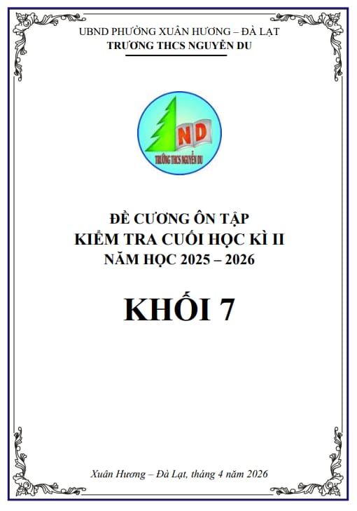 Tài liệu đề cương cuối học kì 2 toán 7 năm 2025 – 2026 trường thcs nguyễn du – lâm đồng