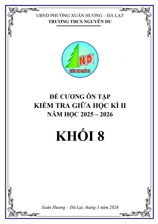 đề cương giữa học kì 2 toán 8 năm 2025 – 2026 trường thcs nguyễn du – lâm đồng