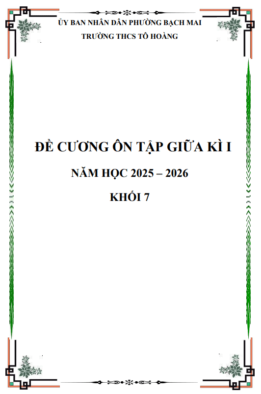 đề cương giữa kì 1 toán 7 năm 2025 – 2026 trường thcs tô hoàng – hà nội
