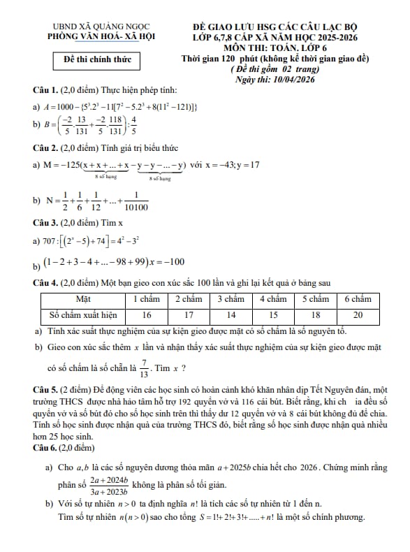 đề giao lưu hsg toán 6 năm 2025 – 2026 xã quảng ngọc – thanh hóa