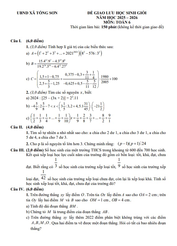 đề giao lưu hsg toán 6 năm 2025 – 2026 xã tống sơn – thanh hóa