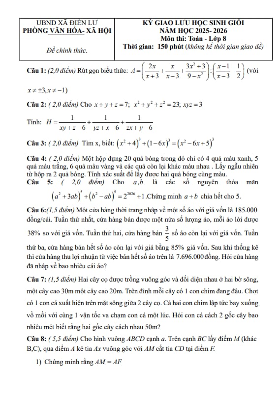 đề giao lưu hsg toán 8 năm 2025 – 2026 xã điền lư – thanh hóa
