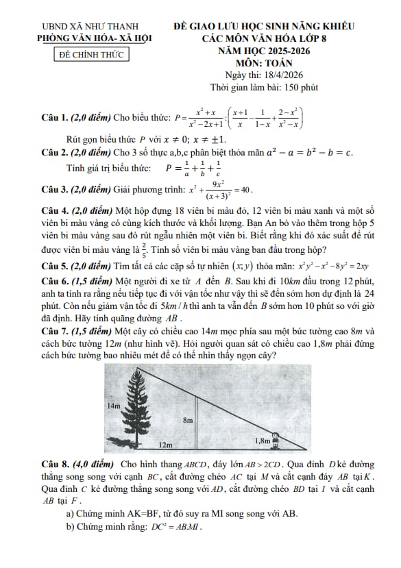 đề giao lưu hsnk toán 8 năm 2025 – 2026 xã như thanh – thanh hóa