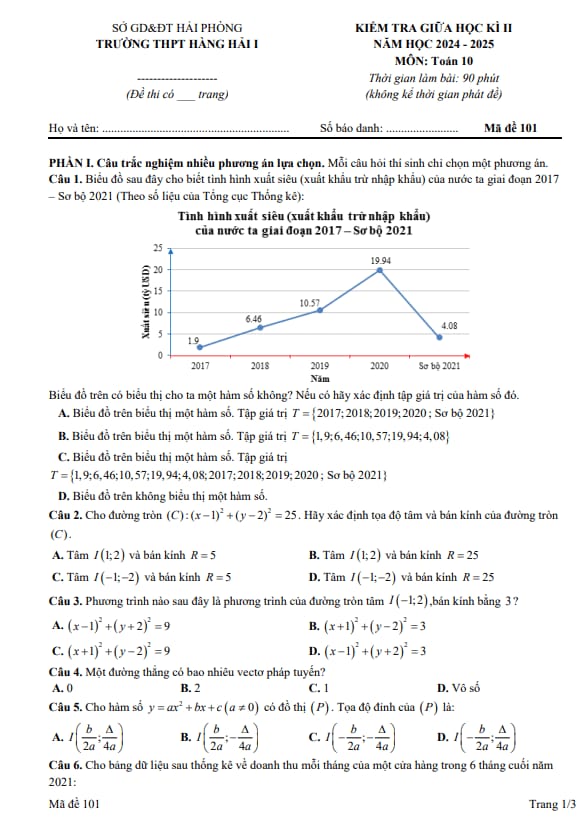 đề giữa học kì 2 toán 10 năm 2024 – 2025 trường thpt hàng hải 1 – hải phòng