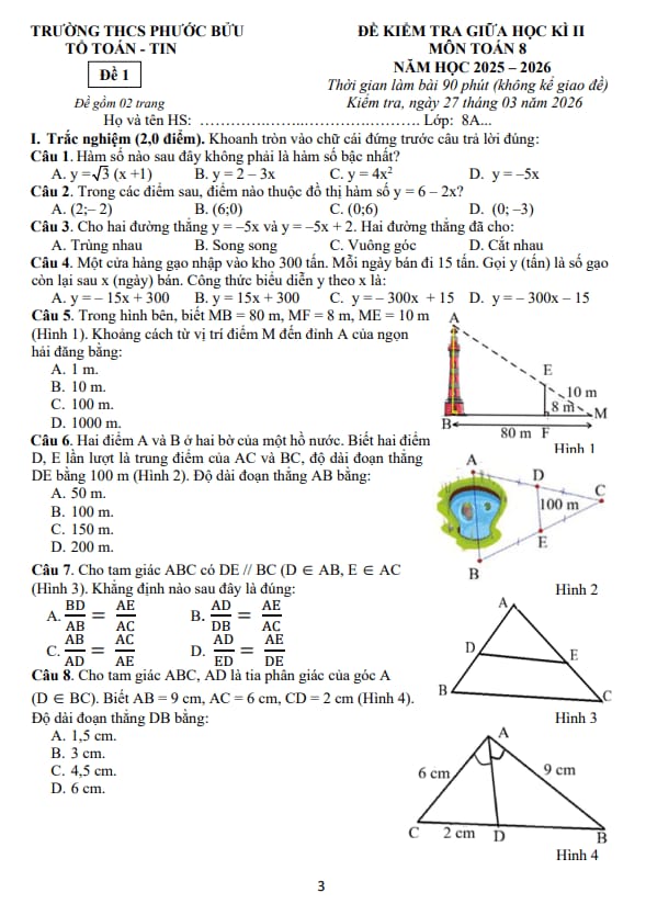 Tài liệu đề giữa học kì 2 toán 8 năm 2025 – 2026 trường thcs phước bửu – tp hcm