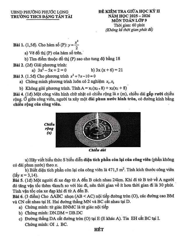 đề giữa học kì 2 toán 9 năm 2025 – 2026 trường thcs đặng tấn tài – tp hcm
