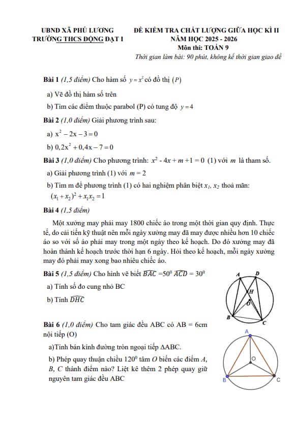 đề giữa học kì 2 toán 9 năm 2025 – 2026 trường thcs động đạt 1 – thái nguyên