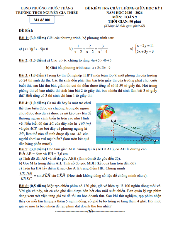 đề giữa học kỳ 1 toán 9 năm 2025 – 2026 trường thcs nguyễn gia thiều – tp hcm