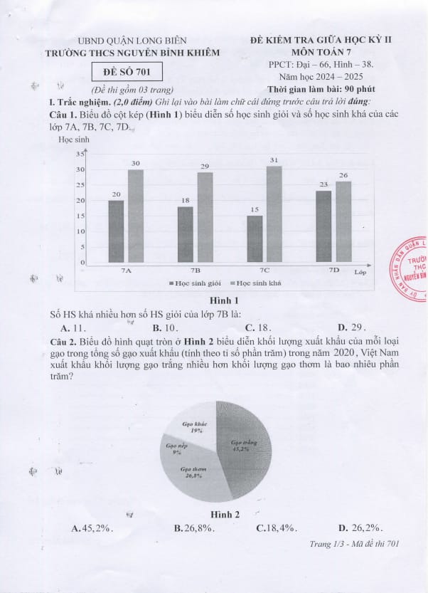 đề giữa học kỳ 2 toán 7 năm 2024 – 2025 trường thcs nguyễn bỉnh khiêm – hà nội