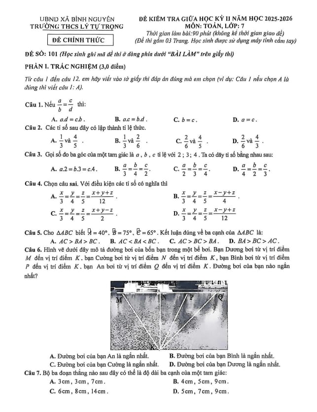 đề giữa học kỳ 2 toán 7 năm 2025 – 2026 trường thcs lý tự trọng – phú thọ
