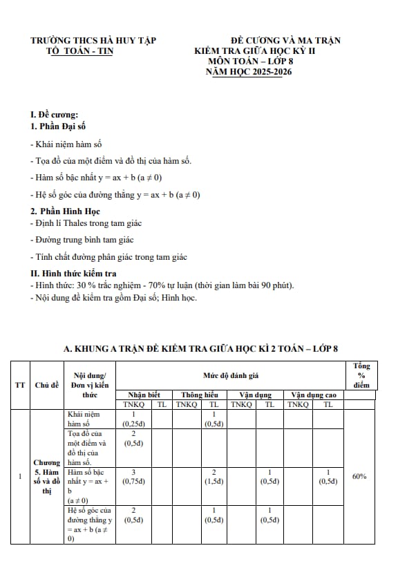 đề giữa học kỳ 2 toán 8 năm 2025 – 2026 trường thcs hà huy tập – tp hcm