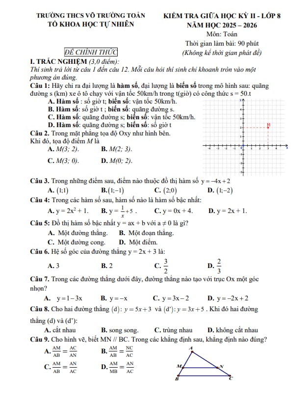 Tài liệu đề giữa học kỳ 2 toán 8 năm 2025 – 2026 trường thcs võ trường toản – tp hcm