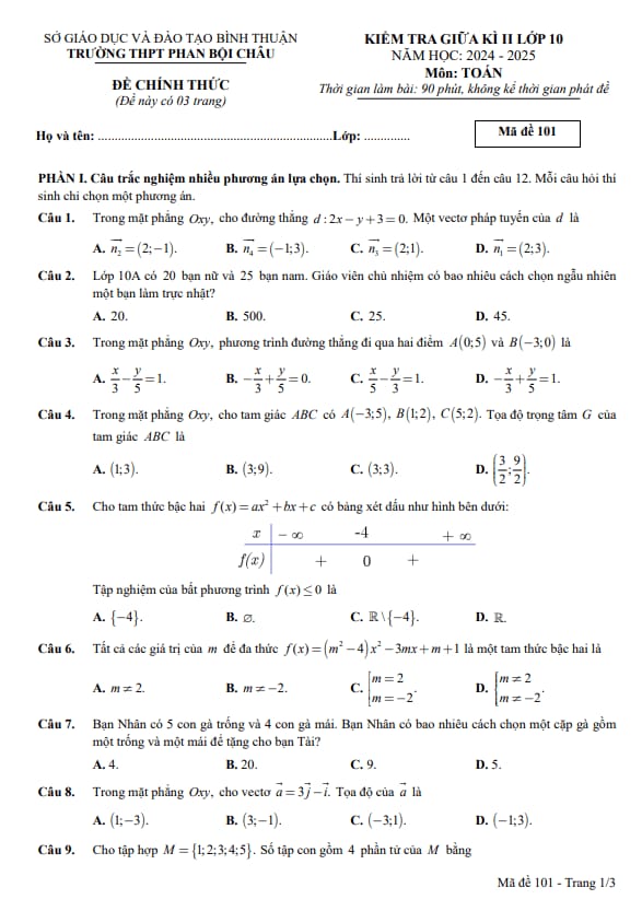 đề giữa kì 2 toán 10 năm 2024 – 2025 trường thpt phan bội châu – bình thuận