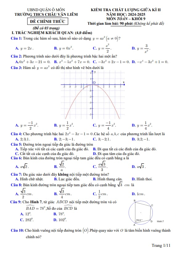 Tài liệu đề giữa kì 2 toán 9 năm 2024 – 2025 trường thcs châu văn liêm – cần thơ