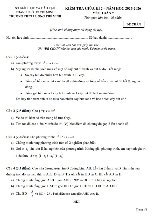 Tài liệu đề giữa kì 2 toán 9 năm 2025 – 2026 trường thpt lương thế vinh – tp hcm