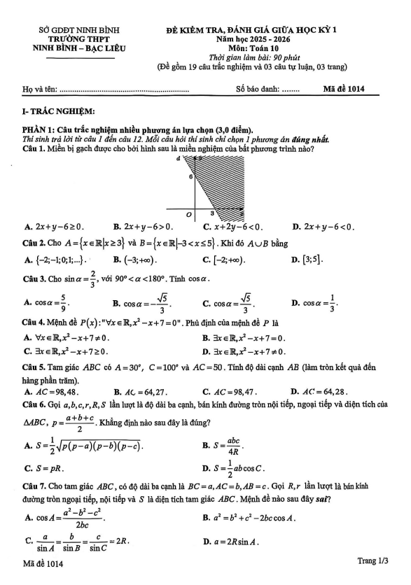 đề gk1 toán 10 năm 2025 – 2026 trường thpt ninh bình – bạc liêu – ninh bình