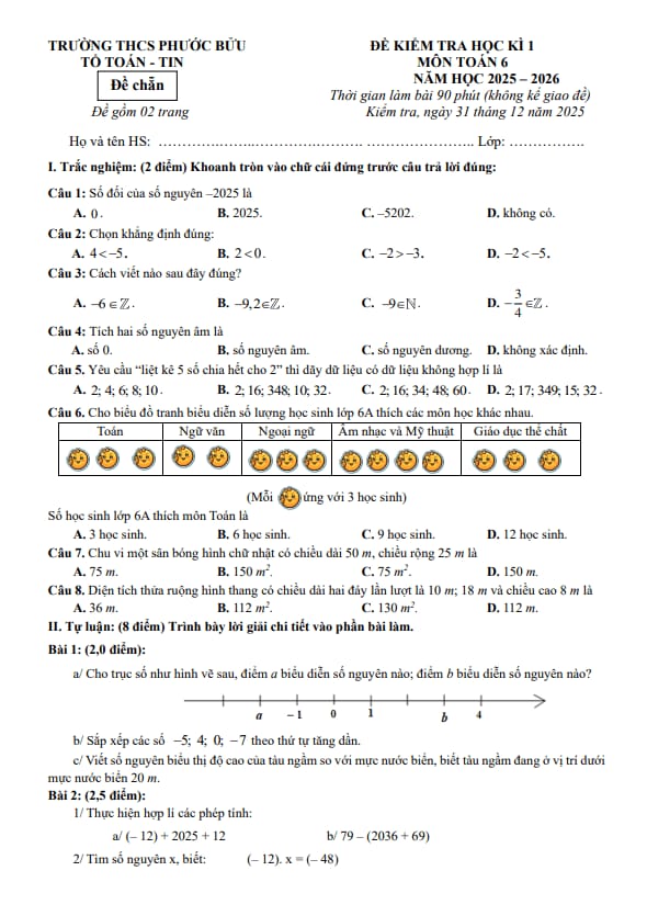 đề học kì 1 toán 6 năm 2025 – 2026 trường thcs phước bửu – tp hcm