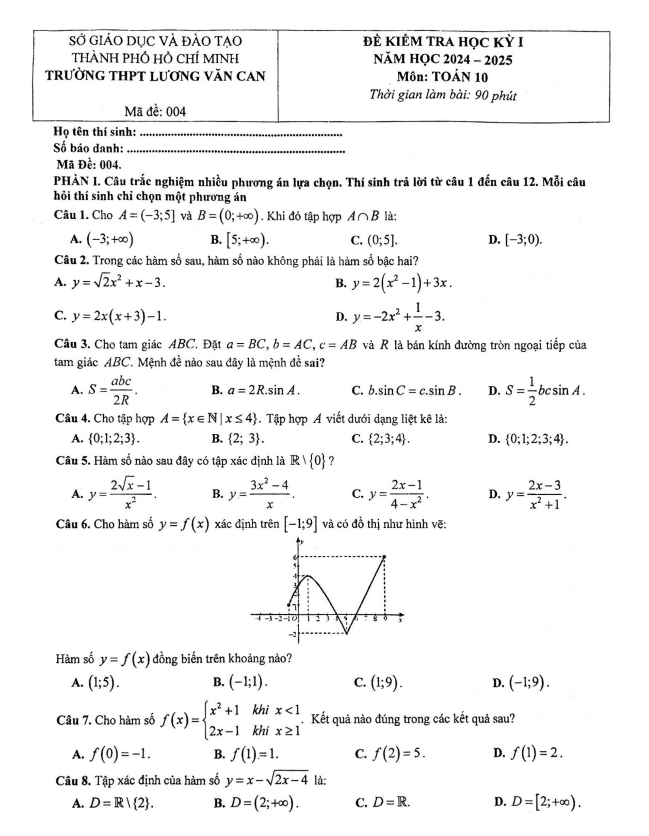 đề học kỳ 1 toán 10 năm 2024 – 2025 trường thpt lương văn can – tp hcm