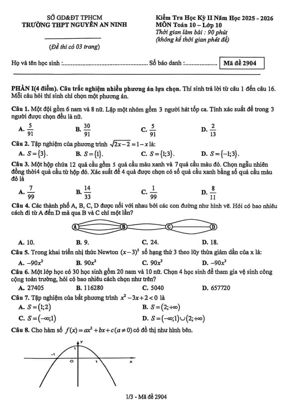 Tài liệu đề học kỳ 2 toán 10 năm 2025 – 2026 trường thpt nguyễn an ninh – tp hcm
