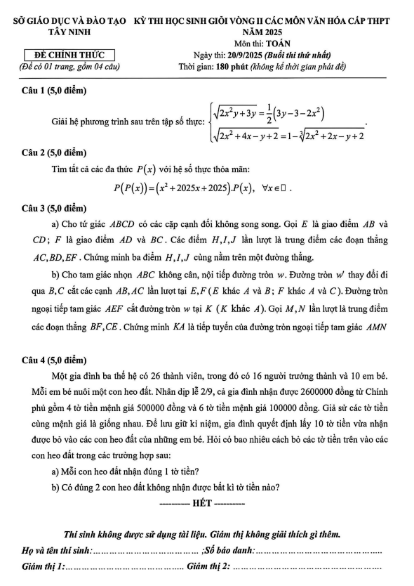đề học sinh giỏi vòng 2 môn toán thpt năm 2025 – 2026 sở gd&đt tây ninh