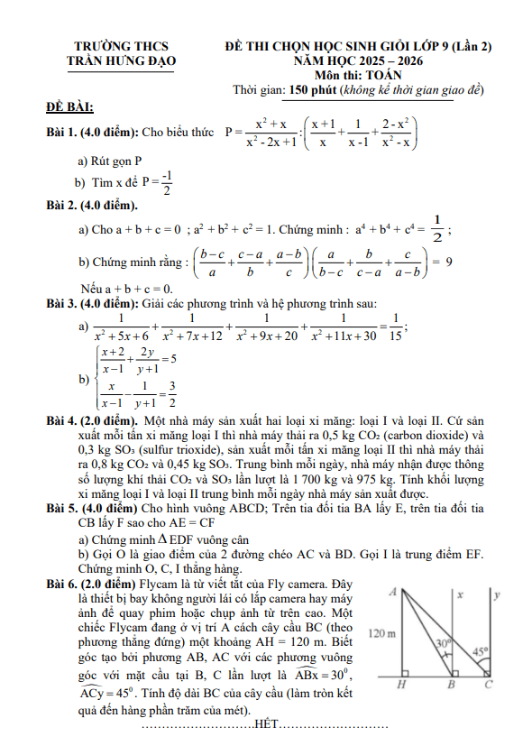 đề hsg toán 9 lần 2 năm 2025 – 2026 trường thcs trần hưng đạo – gia lai