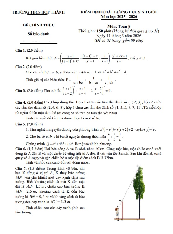 đề kđcl học sinh giỏi toán 8 năm 2025 – 2026 trường thcs hợp thành – thanh hóa