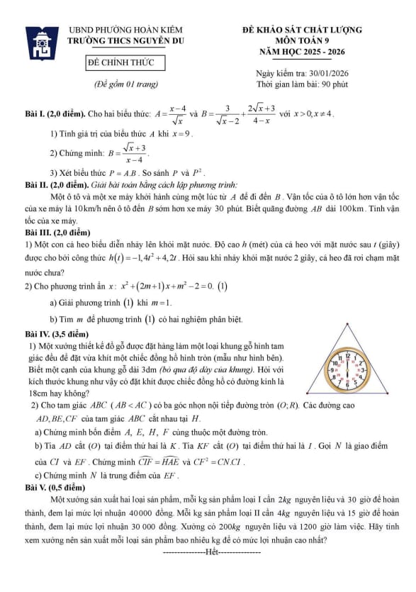 đề khảo sát chất lượng toán 9 năm 2025 – 2026 trường thcs nguyễn du – hà nội