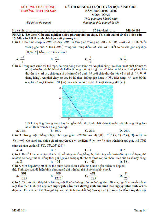 đề khảo sát đội tuyển hsg toán năm 2025 – 2026 trường thpt đồ sơn – hải phòng