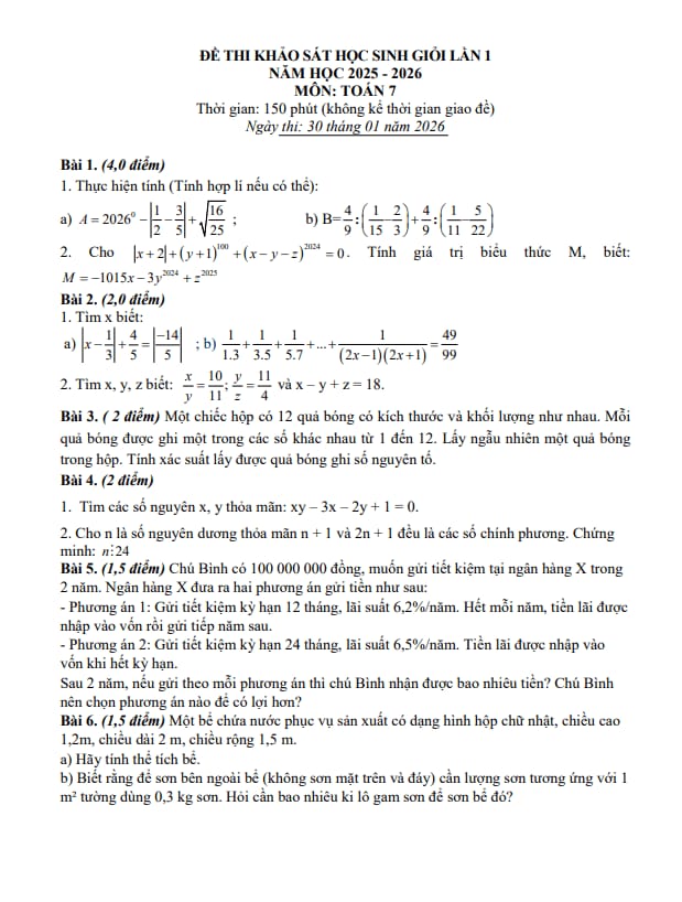 đề khảo sát hsg toán 7 lần 1 năm 2025 – 2026 trường thcs tt bến sung – thanh hóa