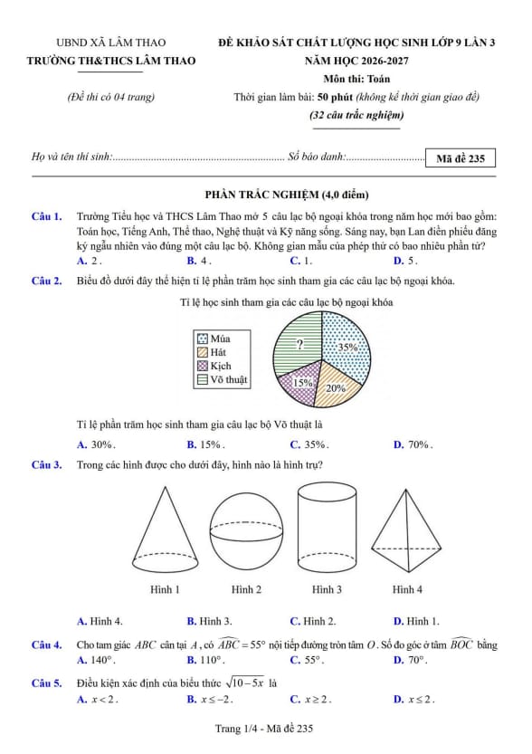 đề khảo sát toán 9 lần 3 năm 2026 trường th&thcs lâm thao – bắc ninh
