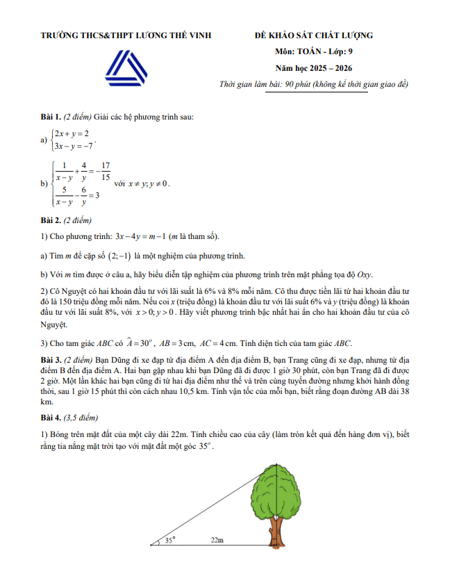 đề khảo sát toán 9 năm 2025 – 2026 trường lương thế vinh – hà nội