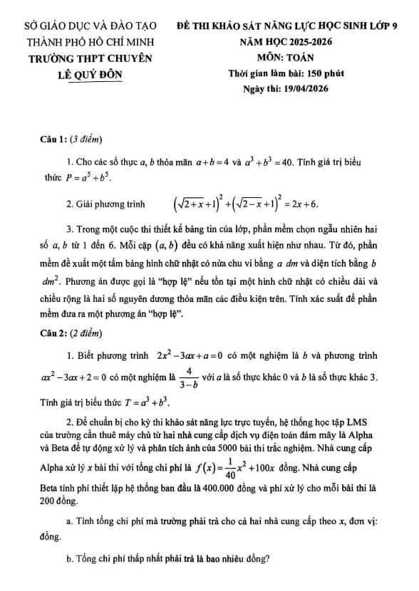 đề khảo sát toán 9 năm 2025 – 2026 trường thpt chuyên lê quý đôn – tp hcm
