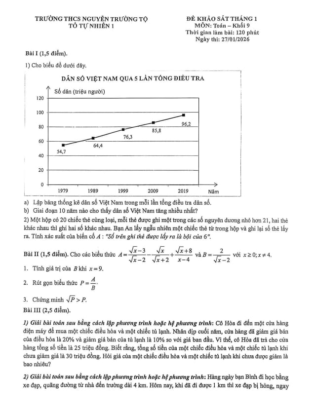Tài liệu đề khảo sát toán 9 tháng 1 năm 2026 trường thcs nguyễn trường tộ – hà nội