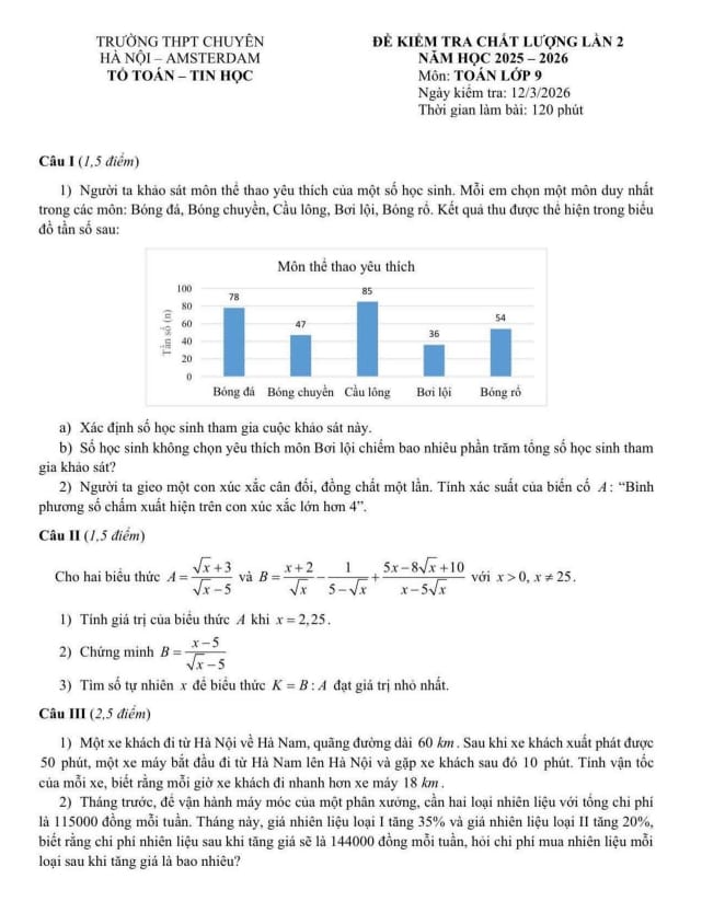 đề kiểm tra lần 2 toán 9 năm 2025 – 2026 trường chuyên hà nội – amsterdam