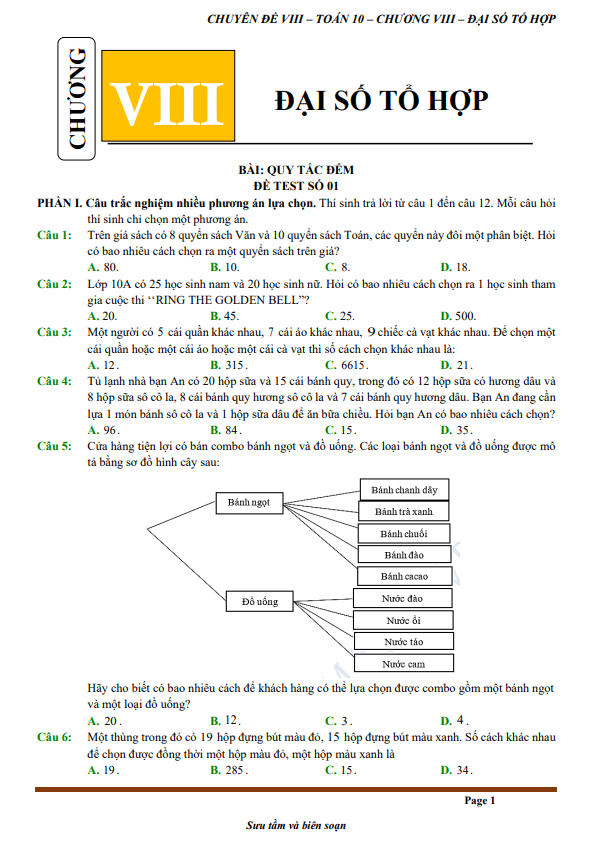đề kiểm tra theo bài học chủ đề đại số tổ hợp